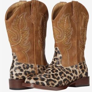 Roper Girls Leopard Faux Leather Cowboy Boots Size 2